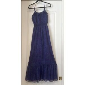 Express Maxi Dress Sz S Purple Pasley Chiffon Sheer Lined Gold Thread Fairy